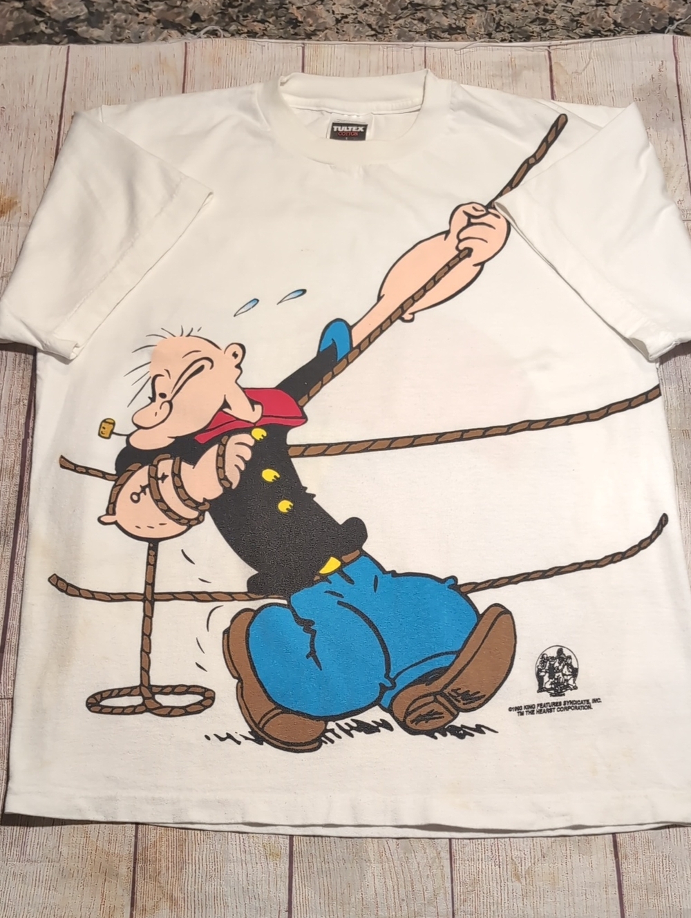 Vintage Popeye On Front Brutus On Back Single Stitch White 1993 Tshirt Size L